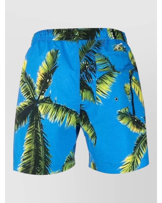 BLUE SKY INN Blue Palm Tree Print Swim Trunks Multicolour for men