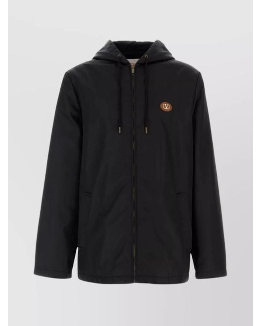 Valentino Garavani Black Nylon Hooded Windbreaker Jacket for men