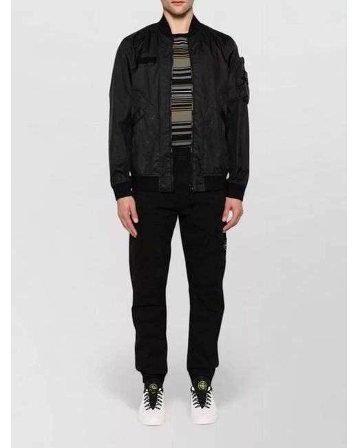 Stone Island Black Hooded Nylon Bomber Jacket for men