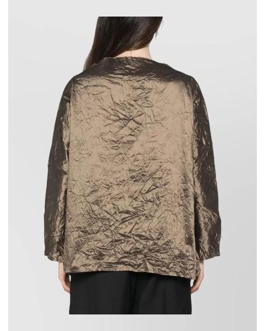 Daniela Gregis Brown Silk Blouse High Neck Long Sleeves