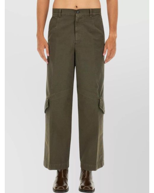 Dries Van Noten Green Cotton Regular-Fit Wide-Leg Trousers for men