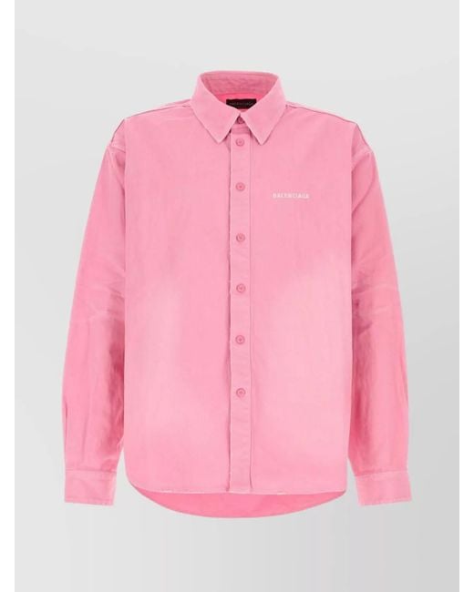 Balenciaga Pink Denim Oversized Long-Sleeve Shirt