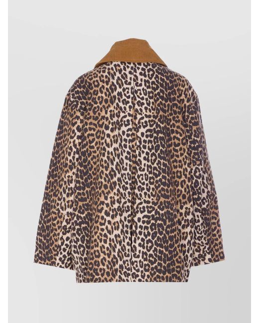 Ganni Multicolor Long Sleeve Animal Print Jacket With Wide Collar