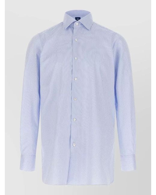 Finamore 1925 Blue Napoli Striped Long Sleeve Button Down Shirt for men