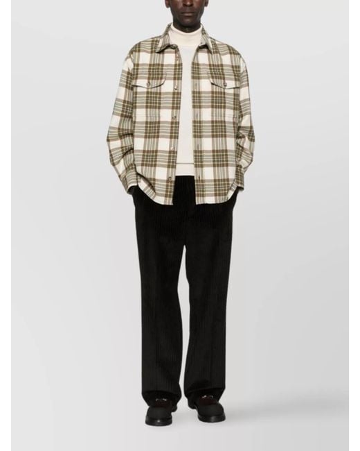 AMI Natural Checked Wool Overshirt Featuring Buttoned Cuffs for men