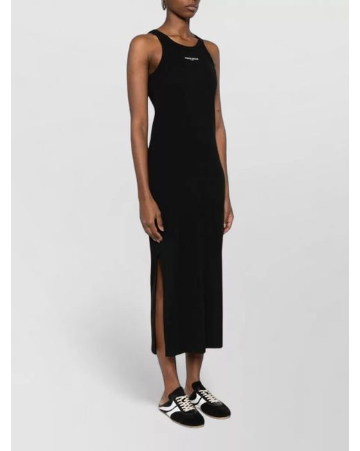 Maison Kitsuné Black Logo Ribbed Dress Sleeveless Round Neck Slits