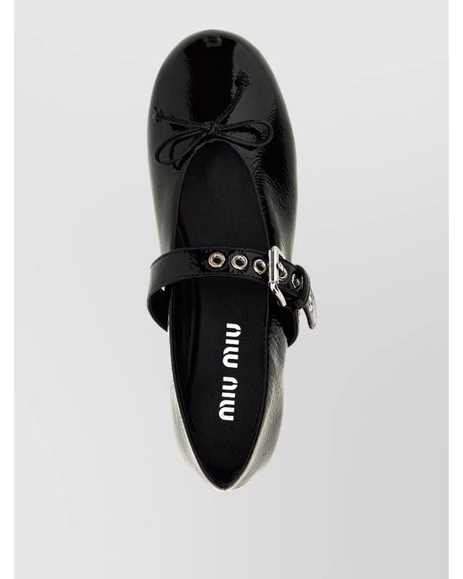Miu Miu Black Ballet Flats Buckle Detail Bow Patent
