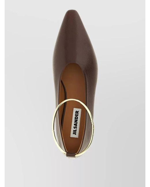Jil Sander Brown Ring Detail Pointed Toe Ballet Flats