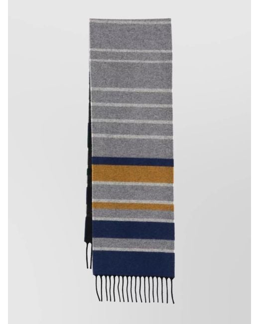 Paul Smith Gray Color Block Striped Scarf With Fringed Ends for men