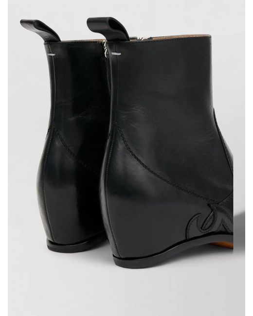 Maison Margiela Black Leather Flame Appliqué Western Ankle Boots