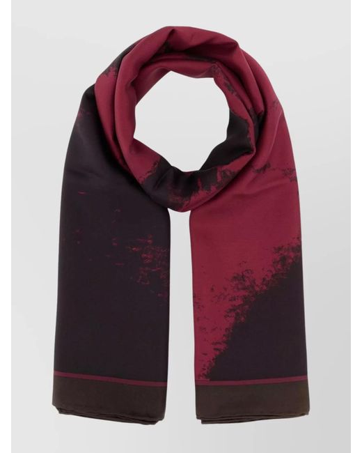 McQueen Red Silk Printed Twill Scarf