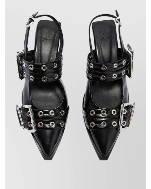 Ganni Black Lace Kitten Heel Slingback Pointed Pumps