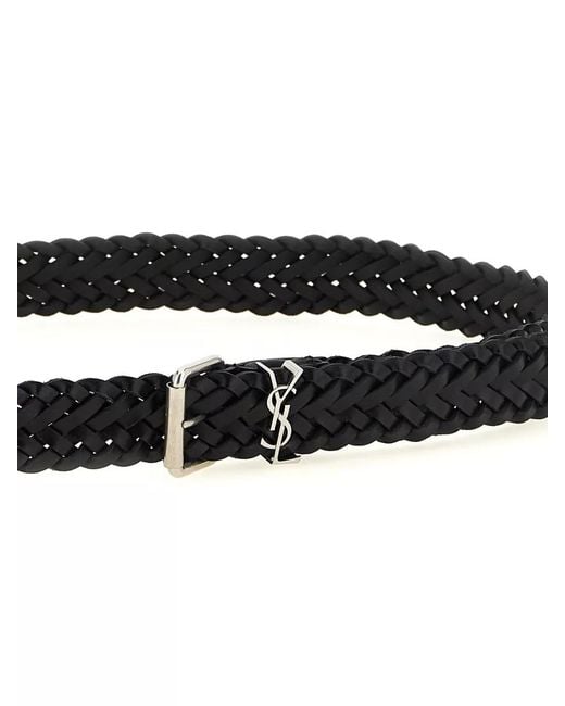 Saint Laurent White Leather Braided Belt for men