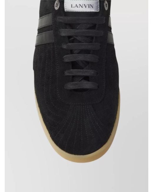 Lanvin Black Low Top Lace Up Sneakers Suede Stripes for men