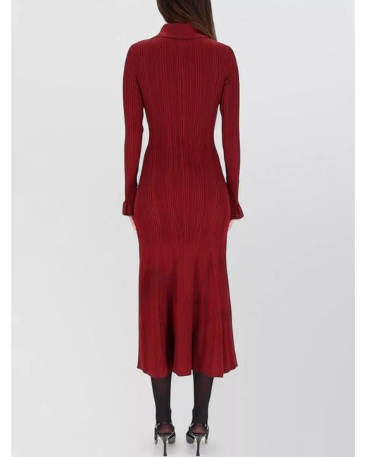Self-Portrait Red Ribbed Knit Midi Dress Collar Detail