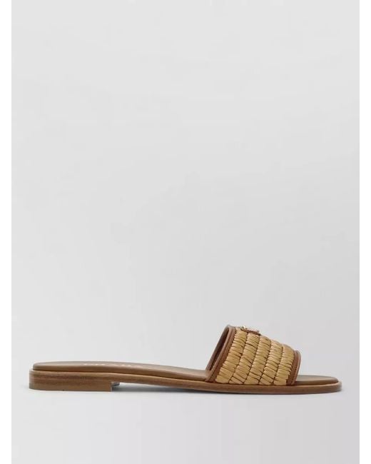 Prada White Woven Texture Flat Sole Open Toe Slides