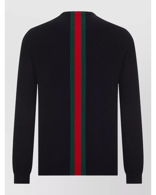 Gucci Blue Cashmere Crew Neck Top Long Sleeves Stripes for men