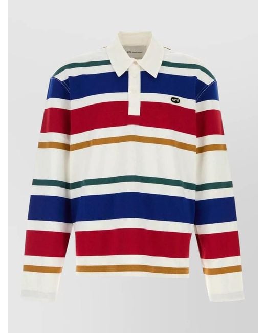 AMI Blue Cotton Polo Shirt for men