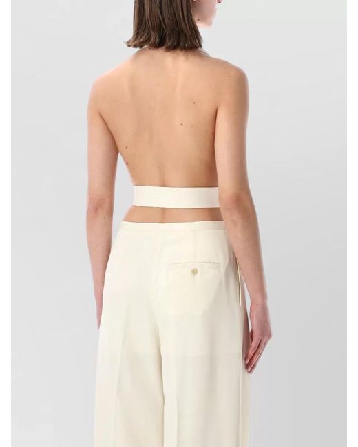 Alberta Ferretti Natural Belted Halterneck Top Draped Front Open Back