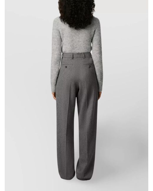 AMI Gray Virgin Wool Pleated Wide-Leg Trousers