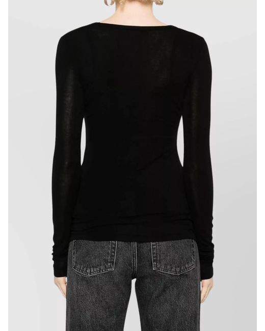 Agolde Black Fine-Knit Scoop-Neck Long-Sleeve Top