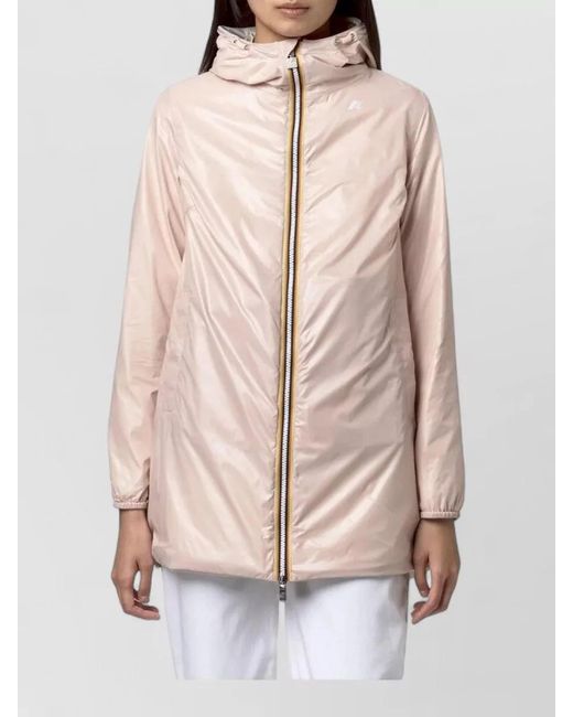 K-Way Pink Hooded Lightweight Jacket Elastic Cuffs Two Tone