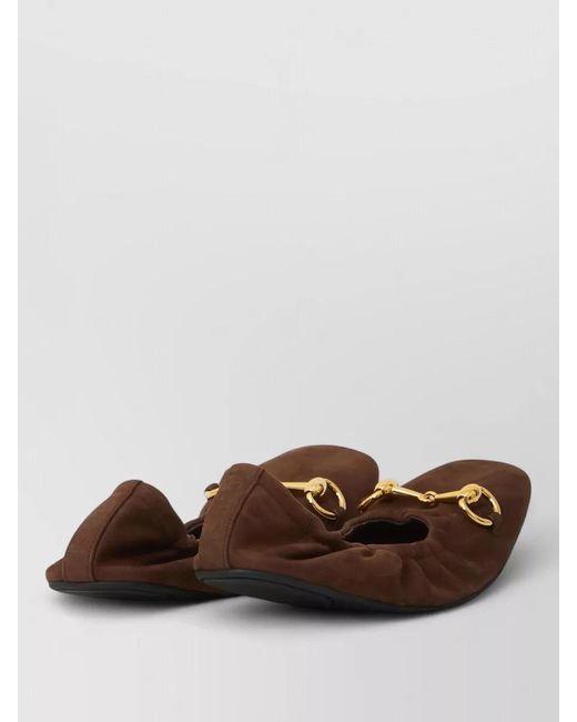 Gucci Brown Ballet Loafer Flat Suede Horsebit Detail