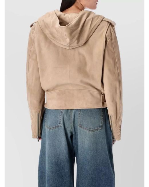 Alaïa Blue Suede Hooded Biker Jacket