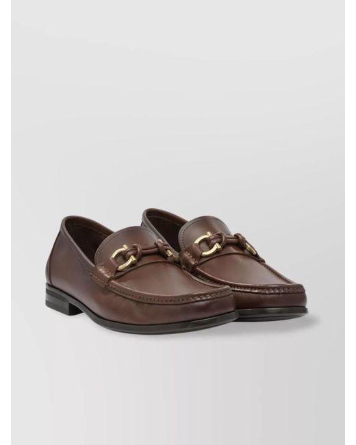 Ferragamo Brown Hardware Leather Round Toe Loafers for men