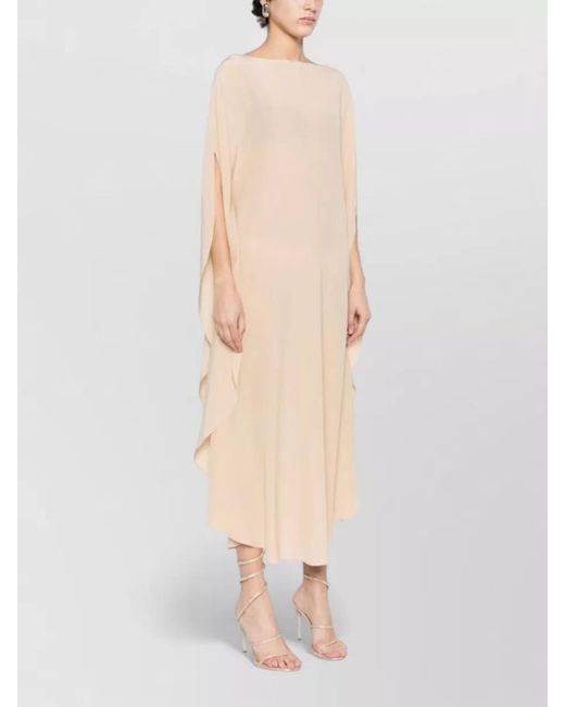 Gianluca Capannolo Natural Silk Dress Draped Sleeves Midi Length