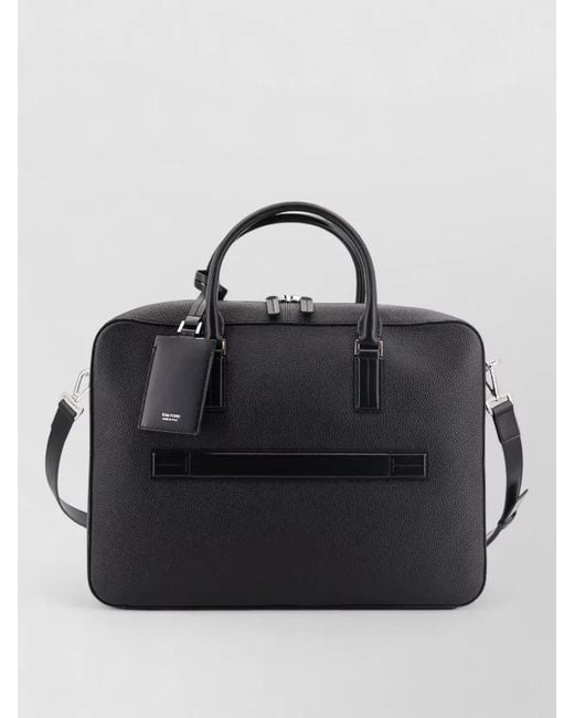 Tom Ford Black Leather Work Bag Front Logo Detail for men