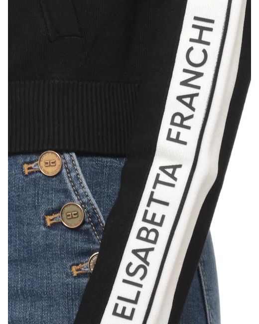 Elisabetta Franchi Black Hooded Zip Sweatshirt
