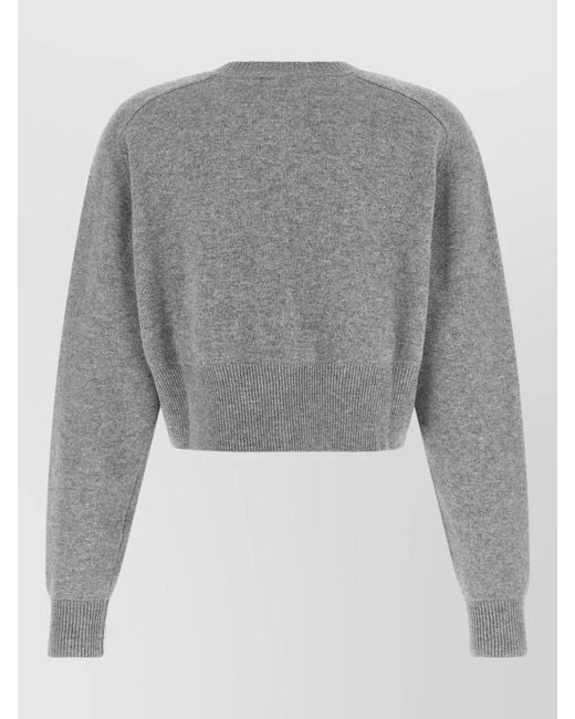 Elisabetta Franchi Gray Cashmere Wool Ribbed Cropped Cardigan