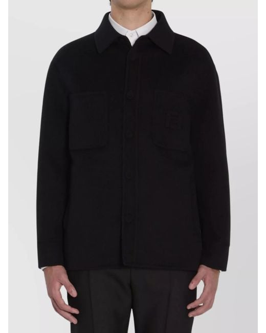 Fendi Black Wool Regular-Fit Overshirt for men