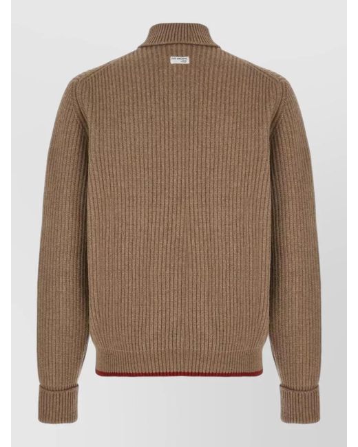Fay Brown Wool Turtleneck Sweater Contrast Hem for men