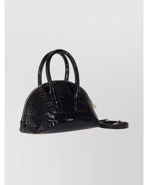 Patou Black Leather Bowling Tote Bag