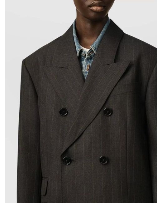AMI Black Wool Striped Double-Breasted Blazer