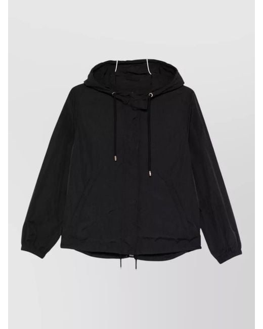 Emporio Armani Black Hooded Nylon Jacket Drawstring Hem Cuffs