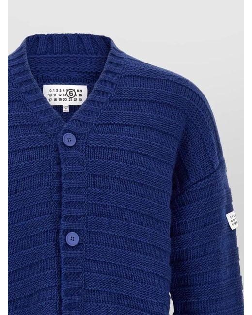 MM6 by Maison Margiela Blue Wool Cardigan Distressed Hem Ribbed Texture for men