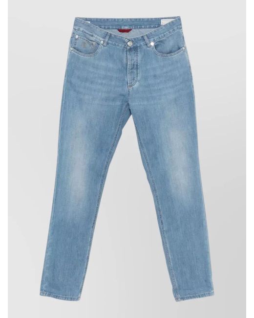 Brunello Cucinelli Blue Denim Trousers Faded Effect Five Pockets for men