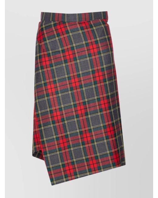 Vivienne Westwood Red Asymmetric Tartan Midi Skirt