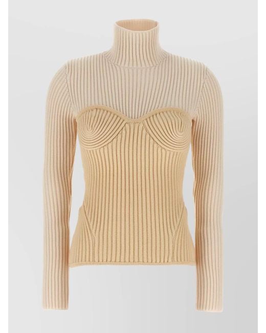Jean Paul Gaultier Natural Ribbed Merino Wool Turtleneck Jumper