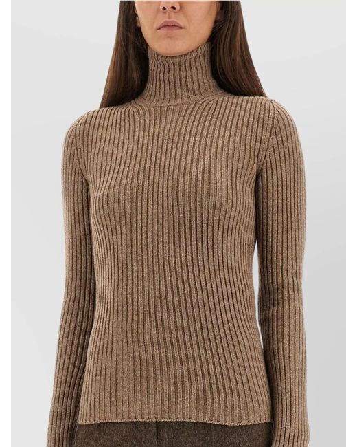 Max Mara Brown Cashmere Ribbed Slim-Fit Turtleneck Sweater