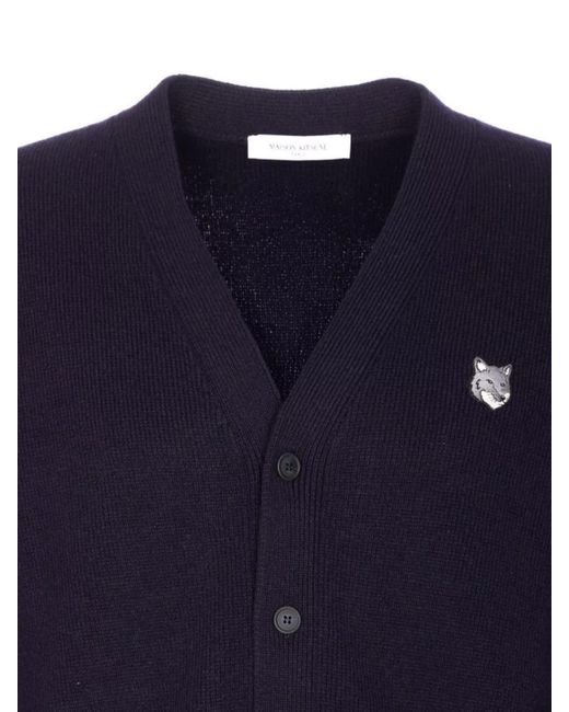 Maison Kitsuné Blue Wool V-Neck Cardigan for men