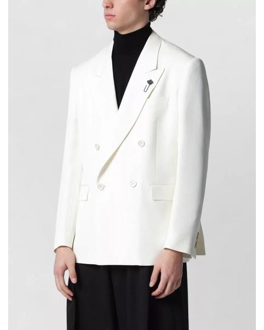 Lardini White Viscose Silk Double-Breasted Coat for men