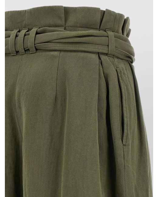 Balmain Green High Rise Paperbag Trousers Belted Waist