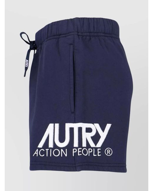 Autry Blue Cotton Straight Shorts