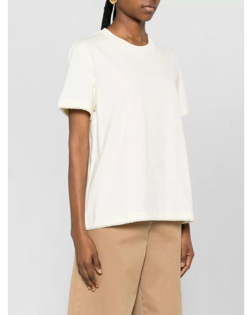 Moncler White Short Sleeve Top Crochet Cuffs Hem