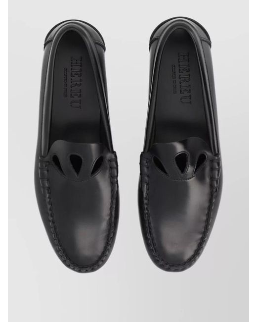 Hereu Gray Loafers Cut Out Design Round Toe Stitching