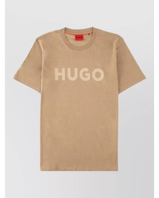 HUGO Natural Logo Print Short Sleeve Cotton T Shirt for men